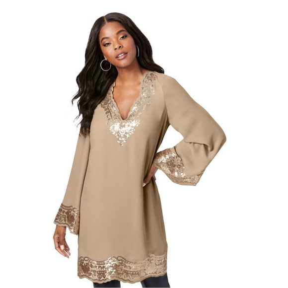 32W Roaman's Women's Plus Size Sequin
Tunic champagne color - Picture 11 of 12